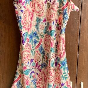 Silk floral dress with trumpeted flair on bottom